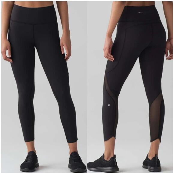 Lululemon Leggings Womens 4 Black Pace Perfect 7/8 Mesh Athletic Run Workout Gym - Picture 1 of 11